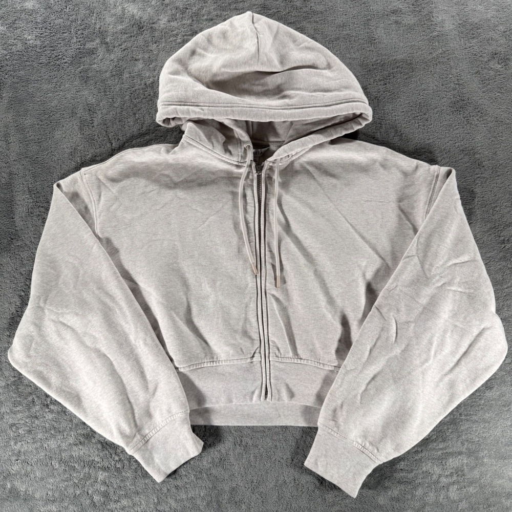 Athleta Zip Up Hoodie Womens Medium Light Gray Cropped Athleisure Sweatshirt
